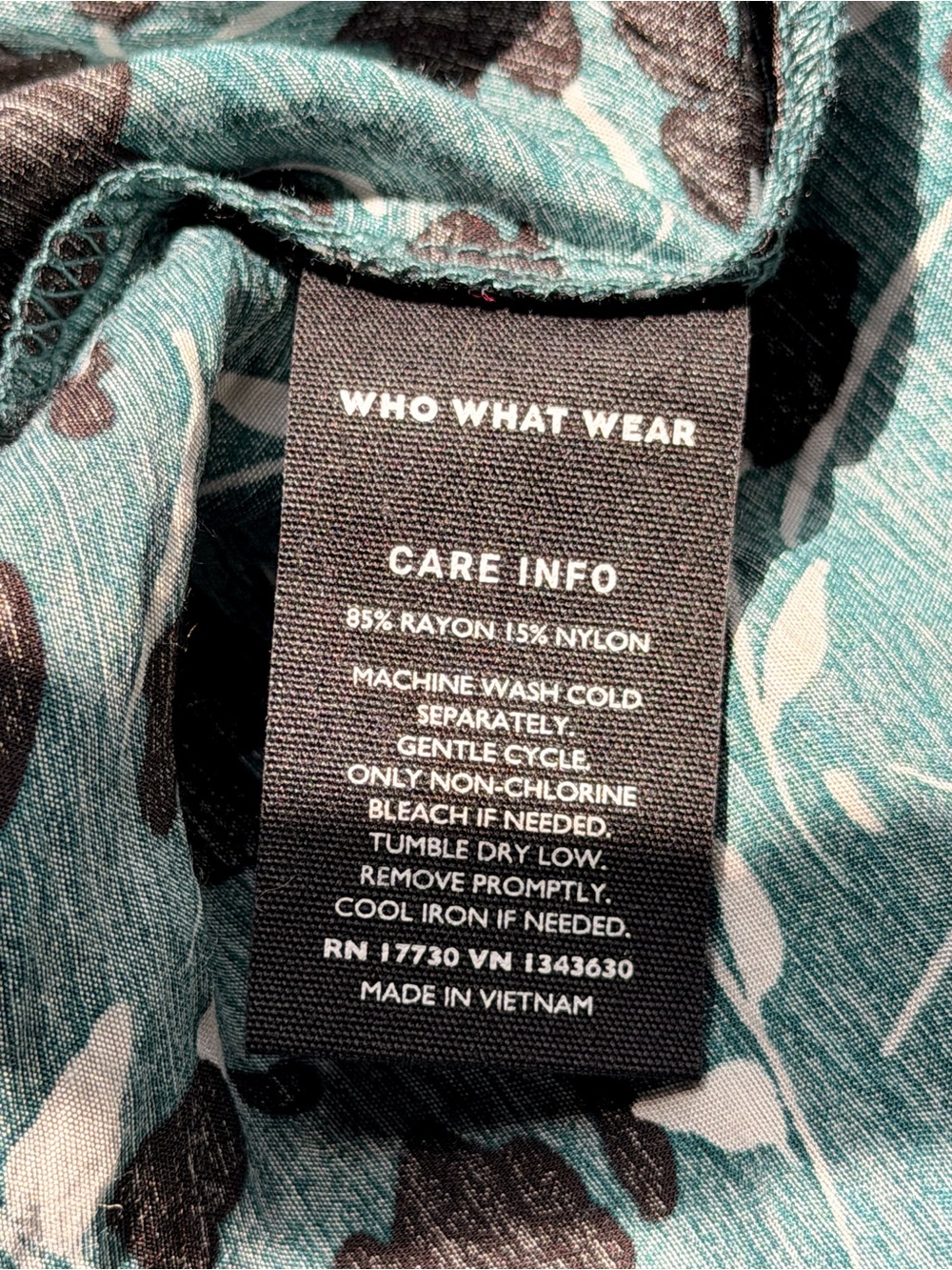 Who What Wear Teal Floral Button Front Peasant Blouse Medium Boho Cottagecore - Picture 7 of 8
